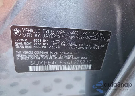 2010 BMW X5 xDrive30I из США, поврежденный, VIN 5UXFE4C55AL278742